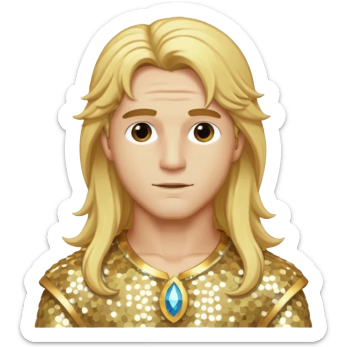 Adonis, God of Beauty with long golden blonde hair, cream sequin outfit sticker