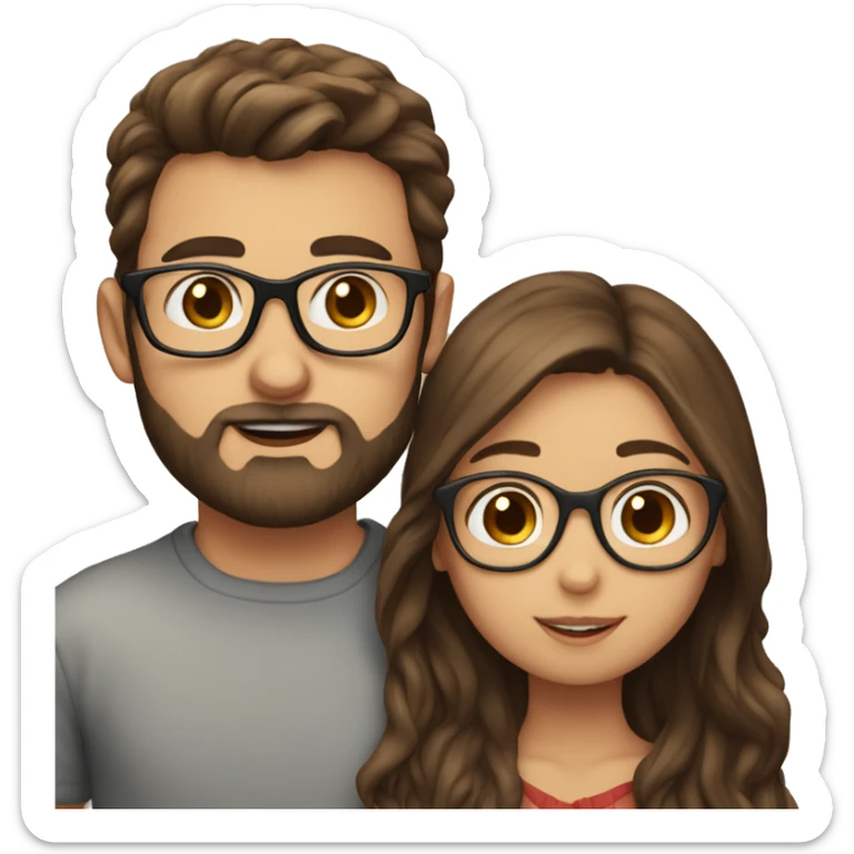 Boy with brown hair and a beard kissing girl with brown hair and glasses sticker