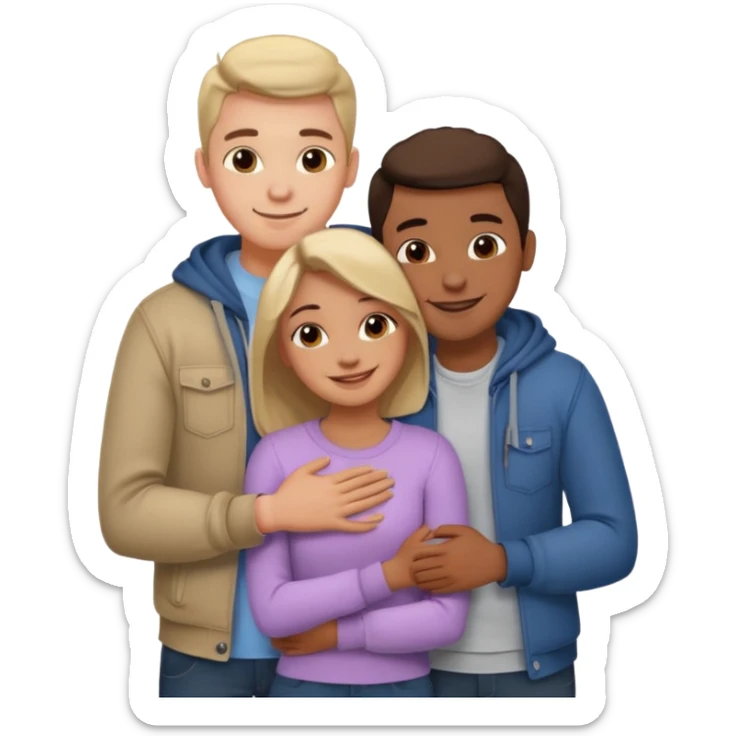 three people: two guys, one girl

they're in love, they're dressed, they hug sticker