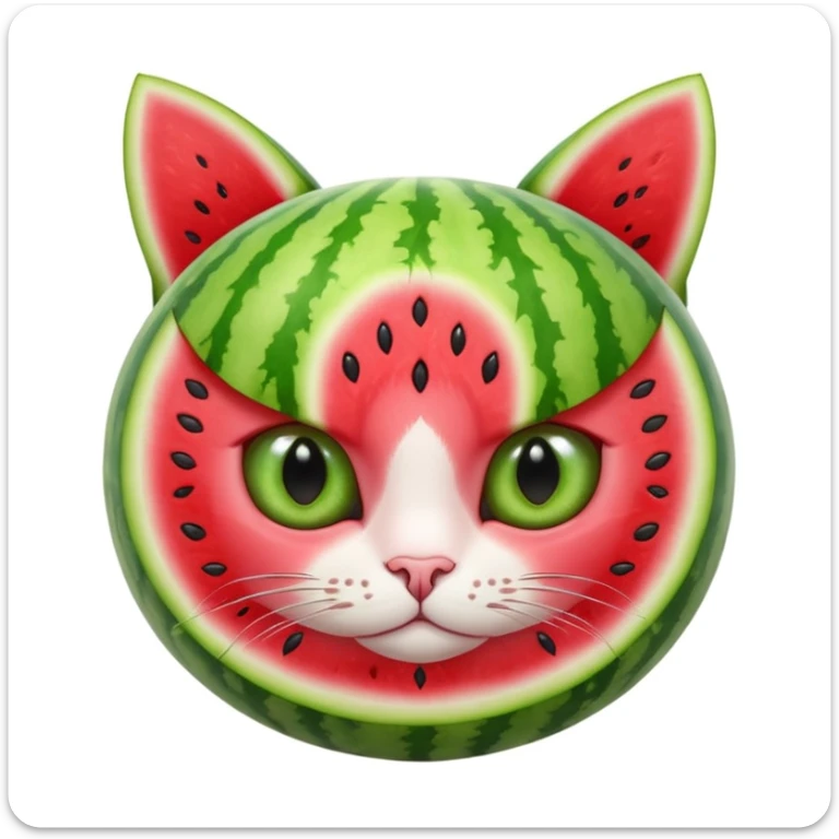 Cat watermelon- a watermelon with.   eyes and ears of a cat in the color green, like a watermelon sticker
