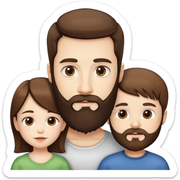 woman, man with a beard and child white skin and all brown hair.  sticker