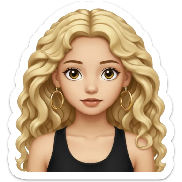 Im a girl whos lightskin, i have wavy long hair and i usually wear a black crop top with small gold hoop earrings sticker