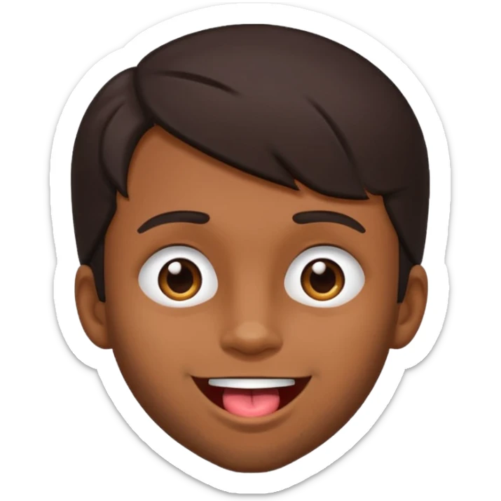 A brown skin guy with dark hair that is his covering forehead, his head is tilted back a bit and his tongue is out sticker
