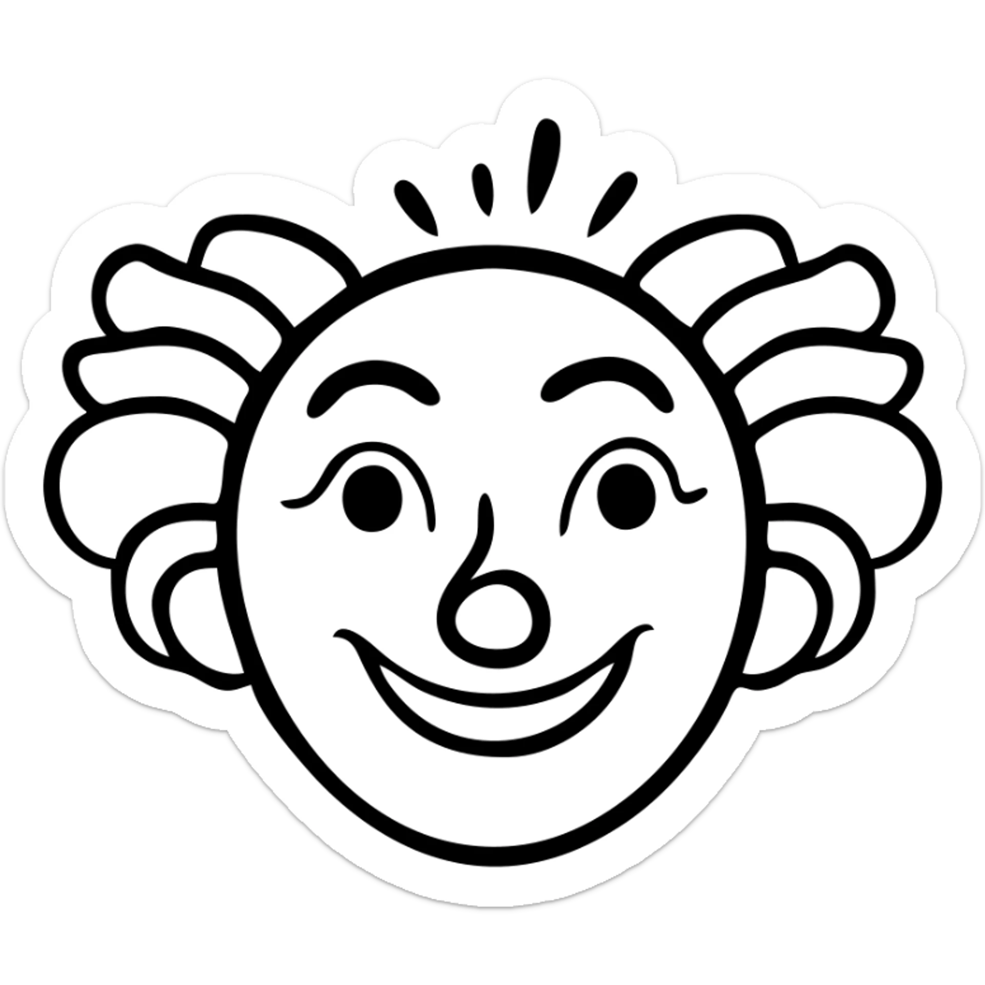 circus clown face with red nose, colorful hair, and painted smile sticker