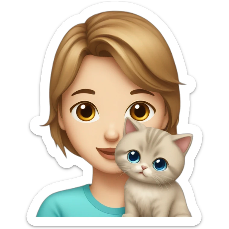 dad with brown eyes and mother with blue eyes and baby girl five’s months and one Persian cat sticker