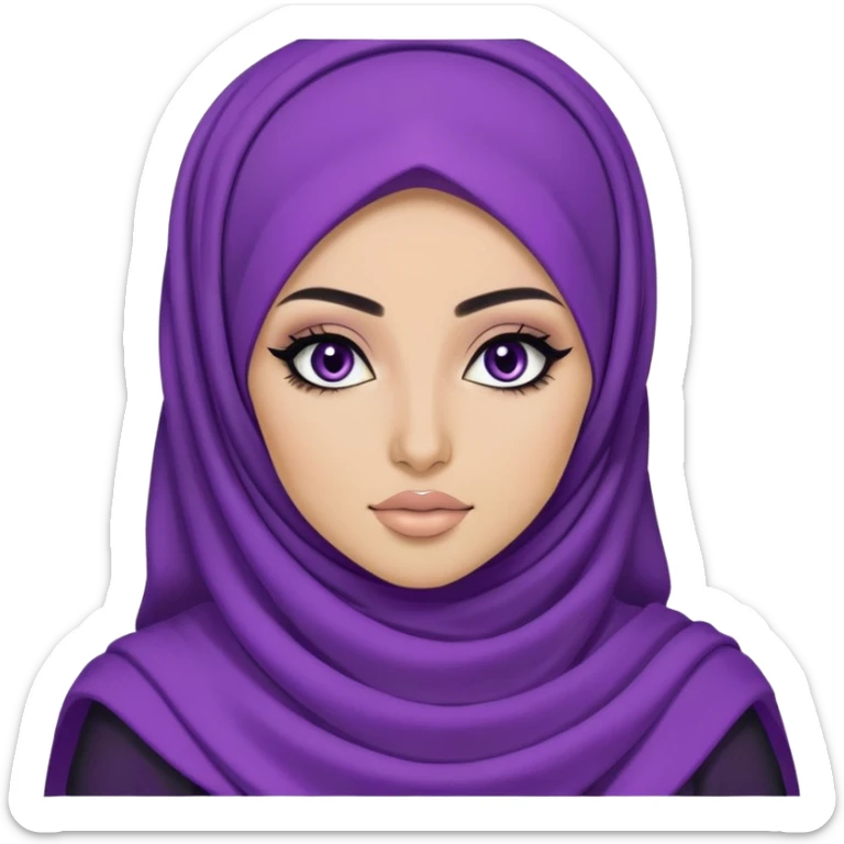 purple hijabi baddie,pretty, makeup, black eyeliner, long hair sticker