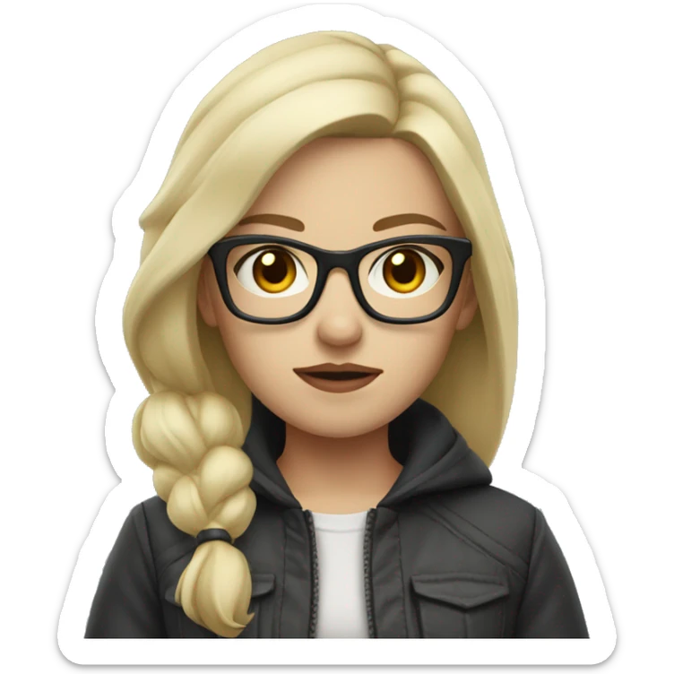 girl with white skin in a jacket and glasses, blond hair, serious face
 sticker