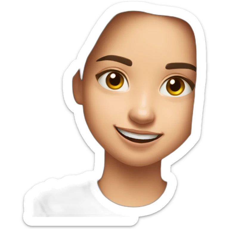 Spaniard Teenager girl long Brown straight hair funny face smiling taking selfie wearing nike t-shirt sticker