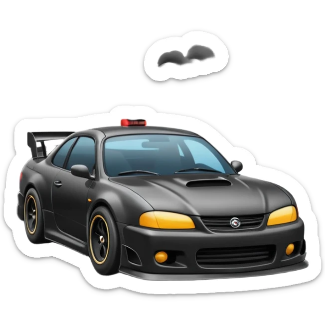 Emoji of a drifting car on a race track with tire smoke sticker