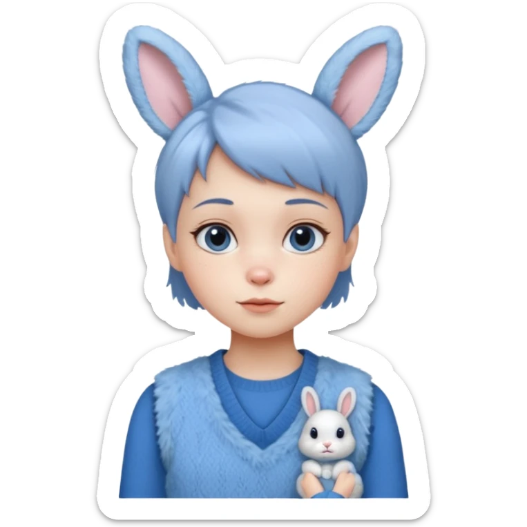 make a girl hair short and wear bunny skin pale ok and wear Sweater vests blue and make little bit a younger sticker