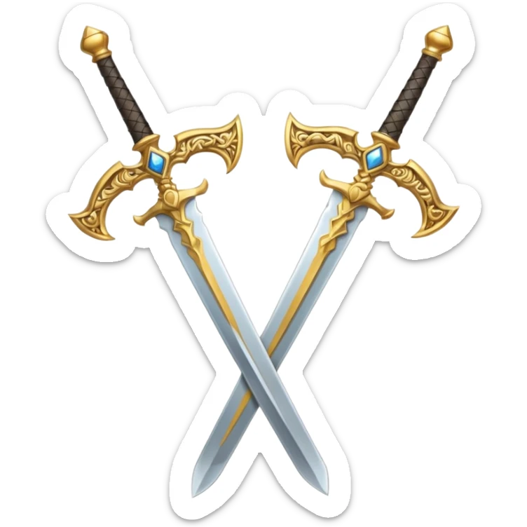 Two Golden royal swords with gold blades and gold handel sticker