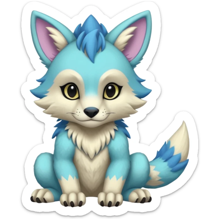 Edgy exotic colorful smooth soft pastel modern anthro furry vernid-trico-Protogen-Primagen-WereGarurumon-hybrid fursona by Falvie, LiLaiRa, AngieWolf sticker