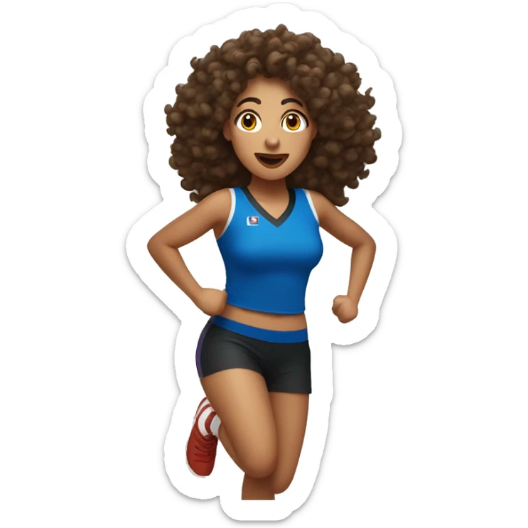 olive skin woman with big brown curls wearing a sports jersey dancing sticker