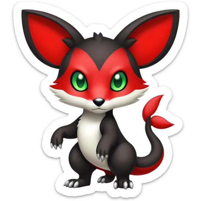 Cute cool black red animal hybrid Fakemon full body, green eyes,    sticker