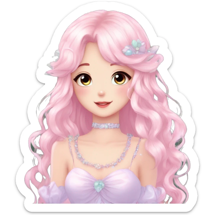Dreamy pretty elegant kawaii shiny blushing shy anime pastel lady kawaii beautiful hair naturecore fairycore cottagecore jewels trending aesthetic full body sticker