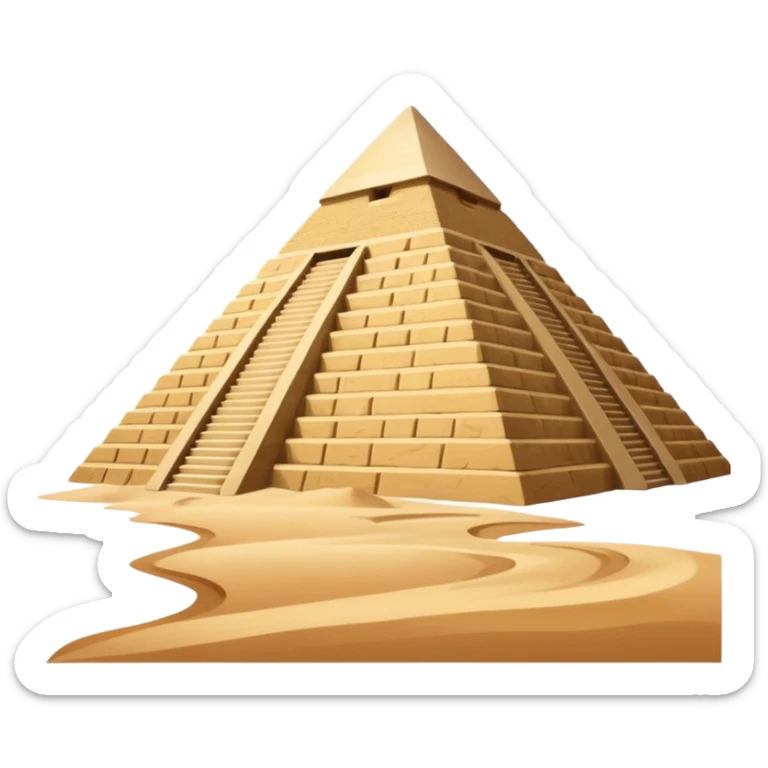 An emoji of the ancient Egyptian Great Pyramid of Giza. It is a large, triangular structure made of stone blocks against a desert background. sticker