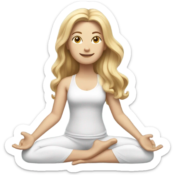 White woman, long hair, blonde hair, wavy hair, yoga pose sticker