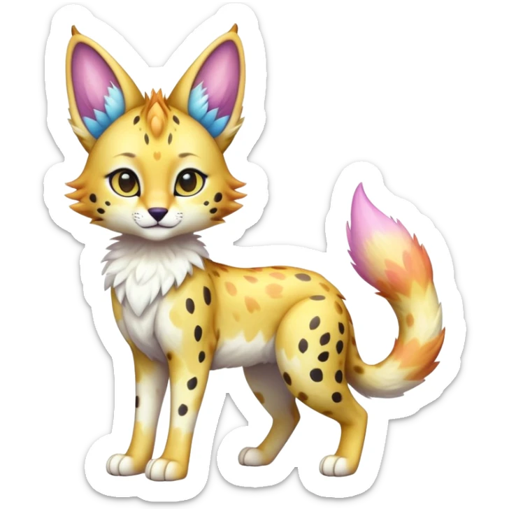 Cute Kawaii Epic Ethereal Sparkly Colorful Sergal-Serval-Vernid full body sticker