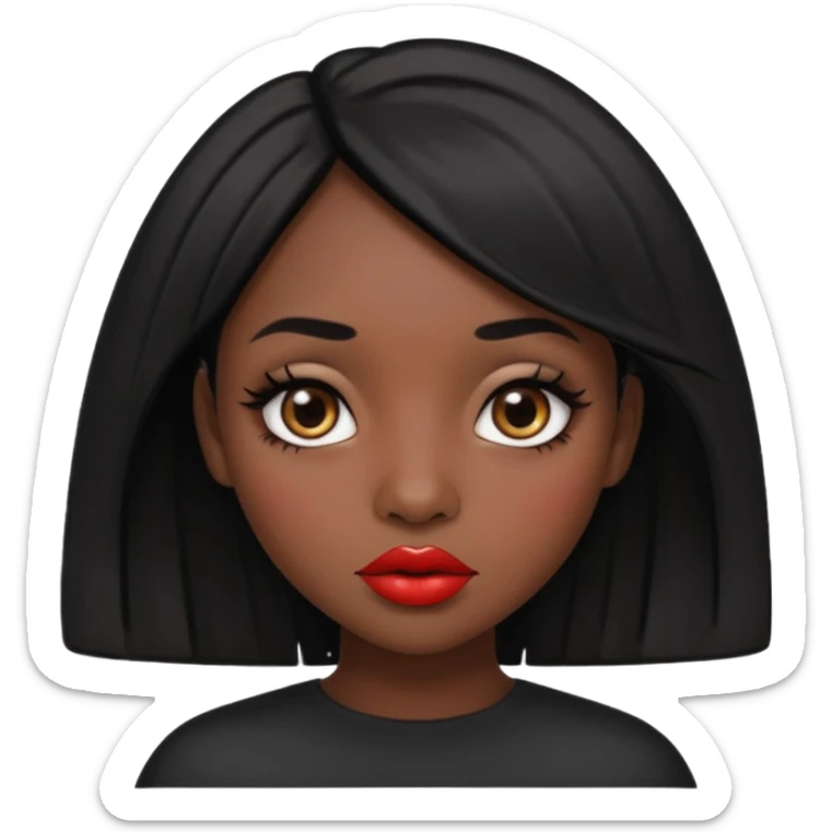 Dark skin gurl with black hair, big lips m, dark brown eye, octagon face shape and chinky eyes no red lipstick  sticker