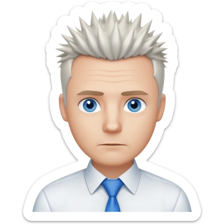 40 yr old white man short spike hair white dress shirt blue eyes no smile sticker