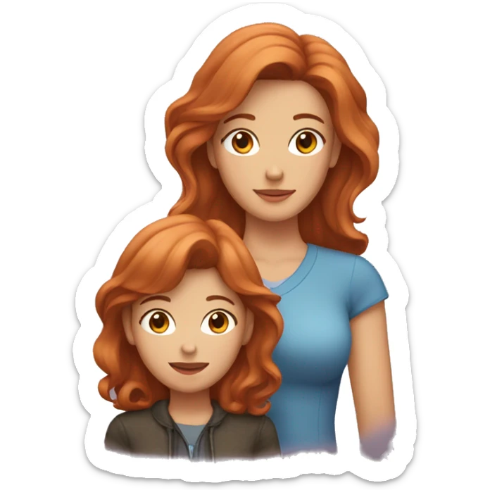 Mother with brunette hair with adult daughter with light red hair  sticker