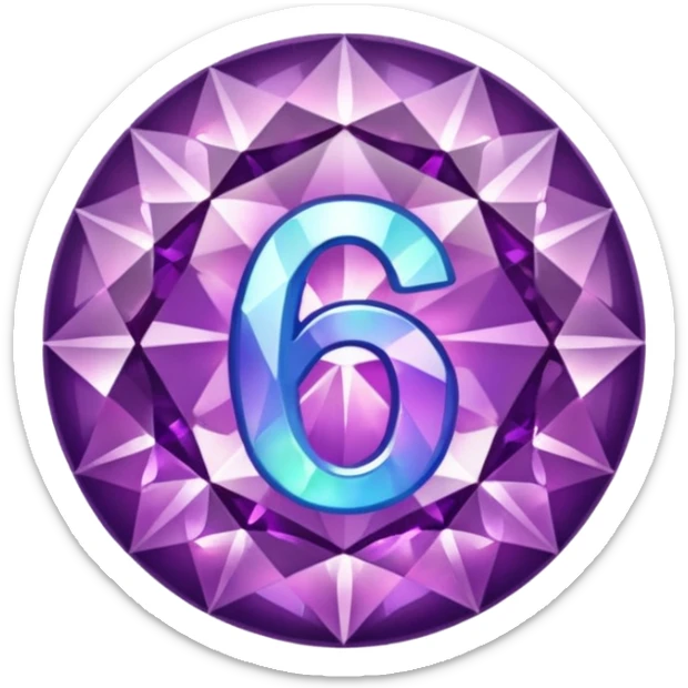 A round icon for a paid subscription of purple diamonds with the number 6 sticker