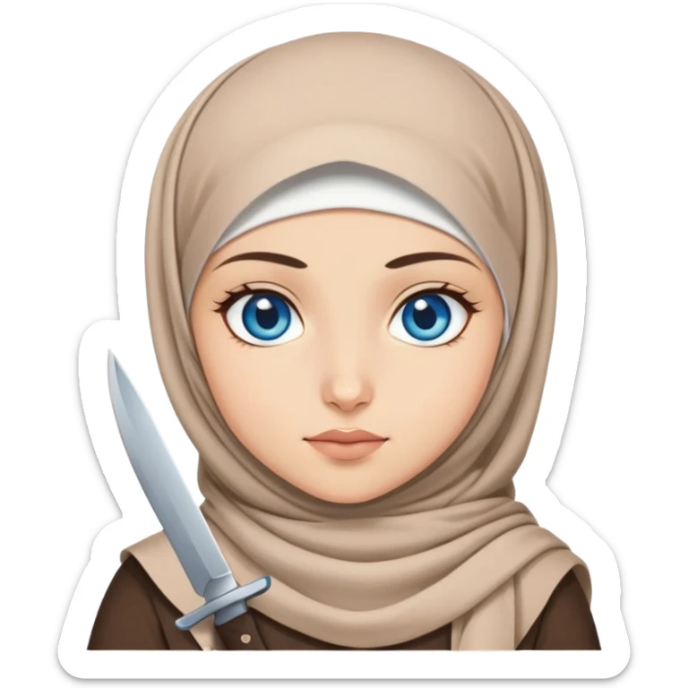 Turkish beautiful finish Konya girl blue eyes with hijab and with a knife  sticker