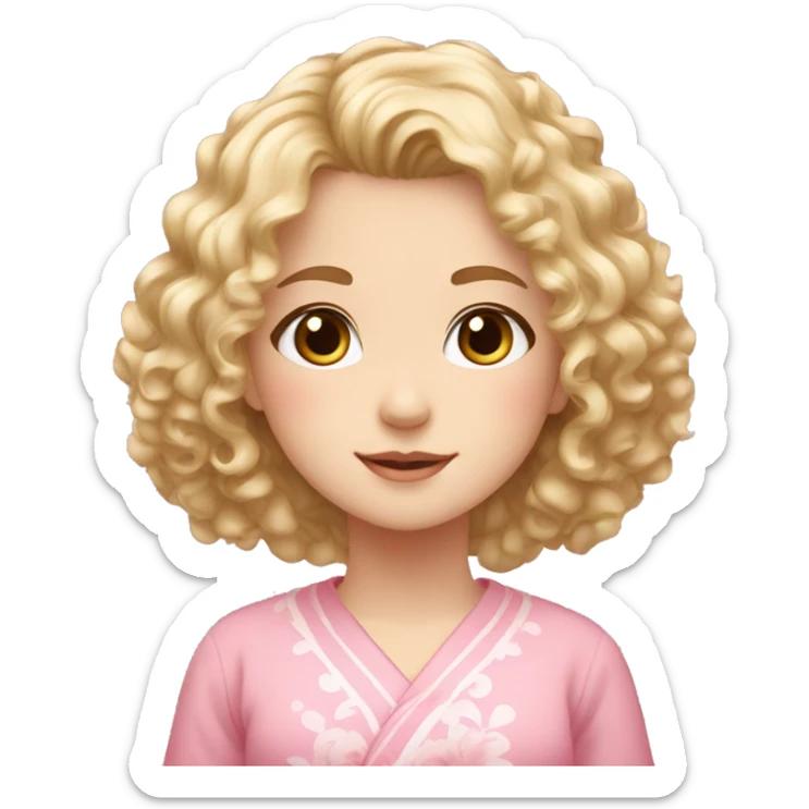 Blond curly hair girl, grey eyes, pink japan clothes, magnolia sticker