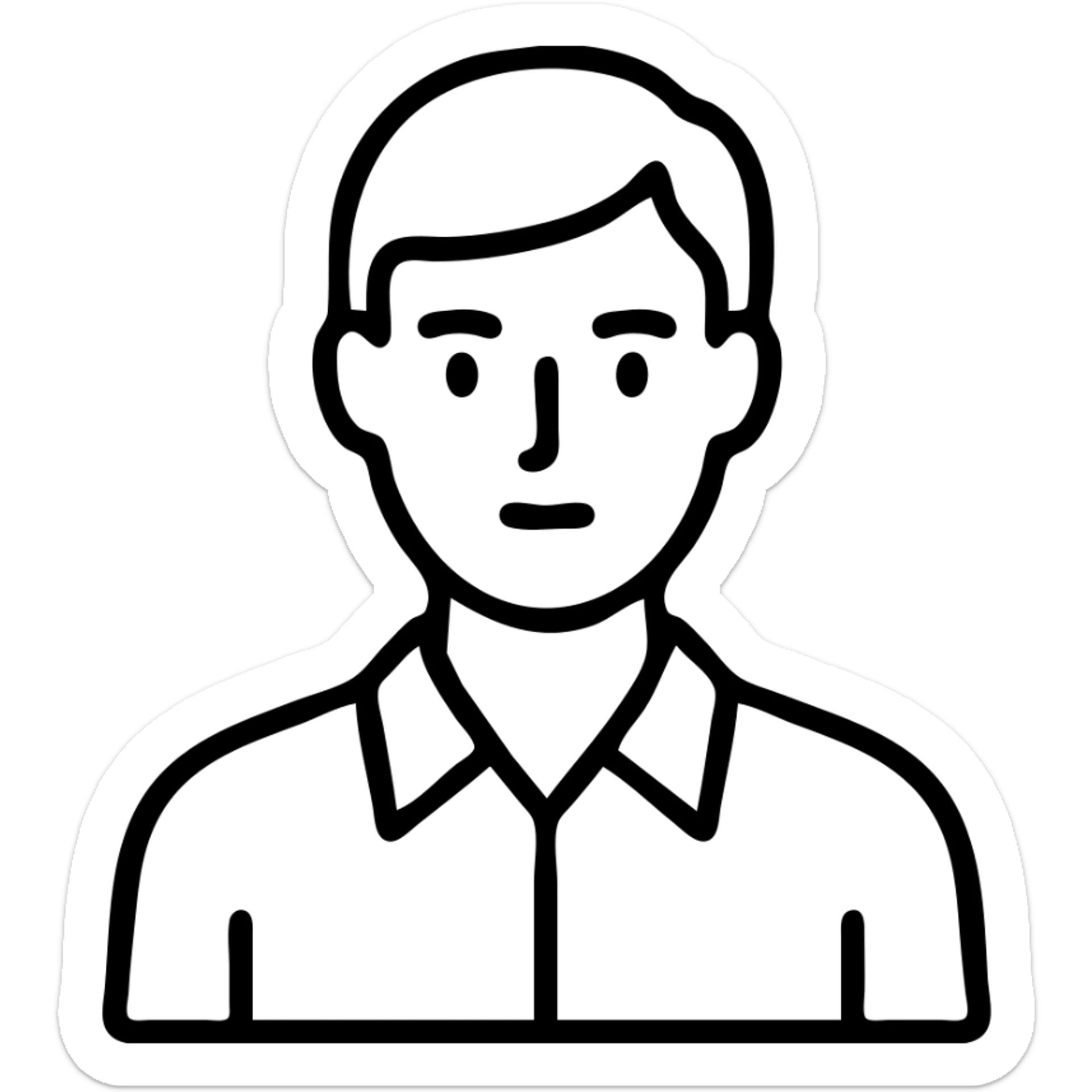 detailed outline of a person icon, no fill, visible facial features and clothing details, no text sticker