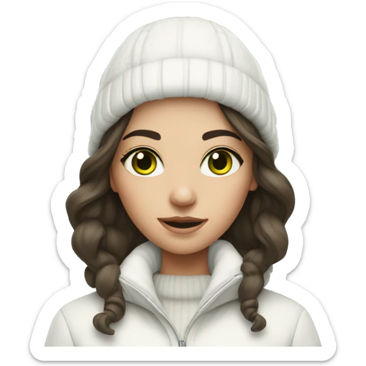 Brunette girl with green eyes in white winter outfit sticker