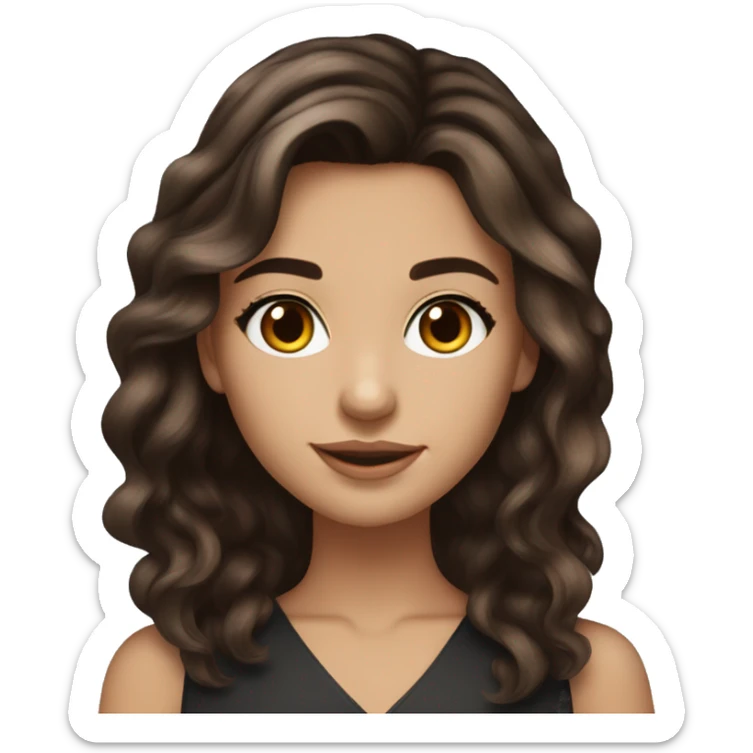 Brunette girl with long voluminous dark brown hair dark brown eyes with highlights balayage and graduation fit sticker