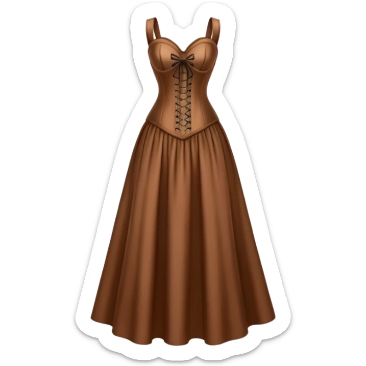 Realistic brown silk maxi dress isolated with a tight corset. No person, just a dress sticker