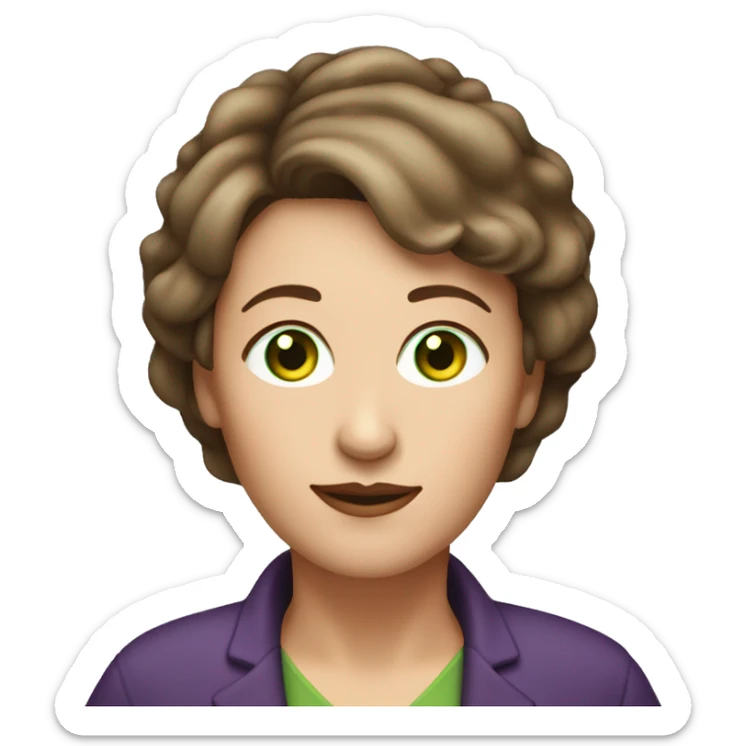 Woman age 52 with green eyes and short brown hair with hilites  sticker