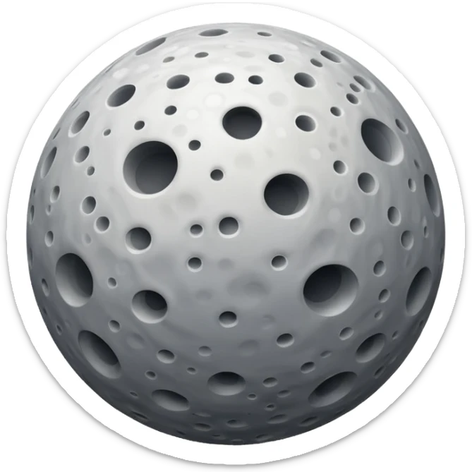 gray, moon-like ball emoji, covered in white impact craters and areas of lighter plains sticker