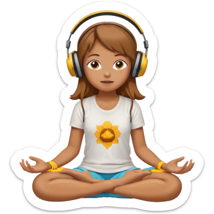 A girl is sitting cross-legged in a meditation pose, wearing headphones and listening to music. The song is so good that honey is dripping from her ears, and her expression is completely dazed because she’s enjoying the music so much. Like this girl 🧘🏻‍♀️ sticker