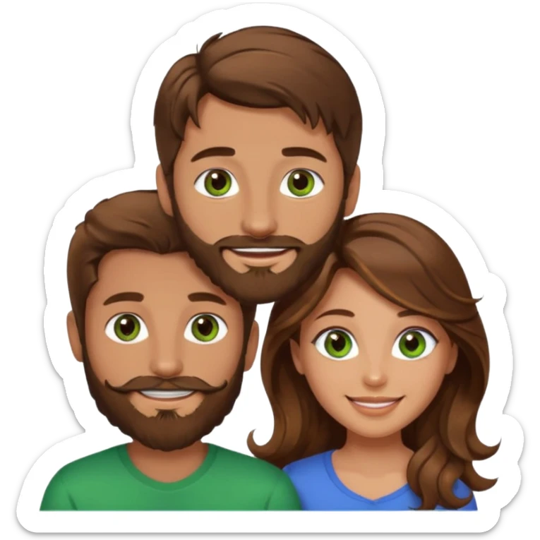 a brown hair and beard man with hazel eyes and a girl with long brown wavy hair with green eyes, togheter sticker