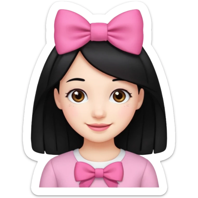 Girl with black hair and pink bow in her hair sticker