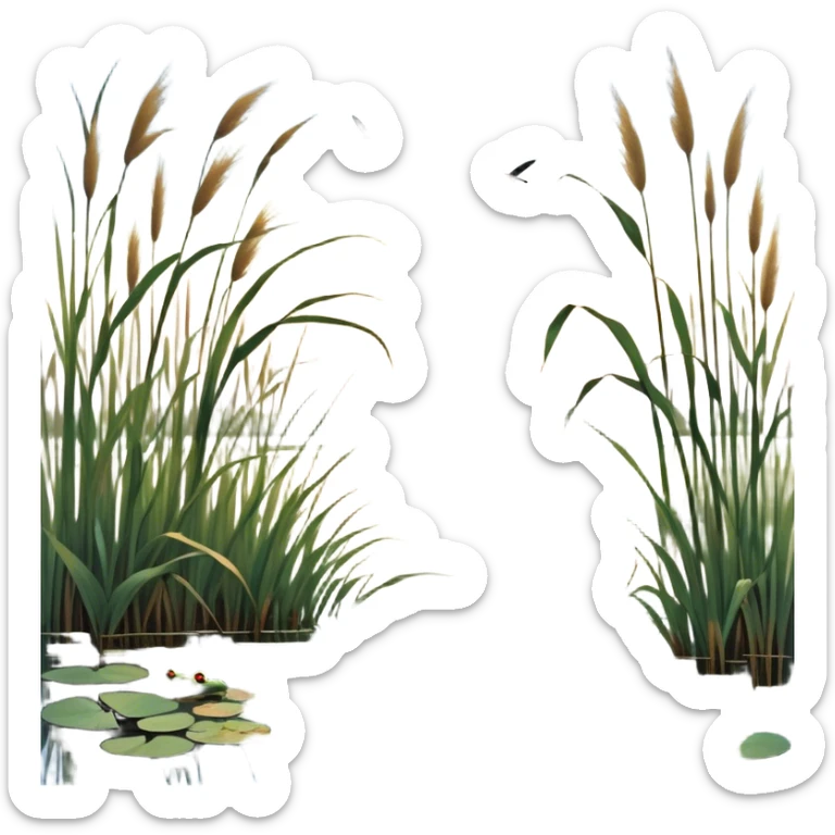 Cinematic Realistic Wetlands Emoji in a wooden frame, Peaceful and serene, with tall grasses swaying in the breeze and soft, muddy waters reflecting the sky above. Small birds and insects flit among the reeds while lily pads float lazily across the surface, punctuated by the occasional croak of a frog or splash of a fish. Soft glowing outline, capturing the essence of a calm, tranquil wetland brimming with life and natural beauty. sticker