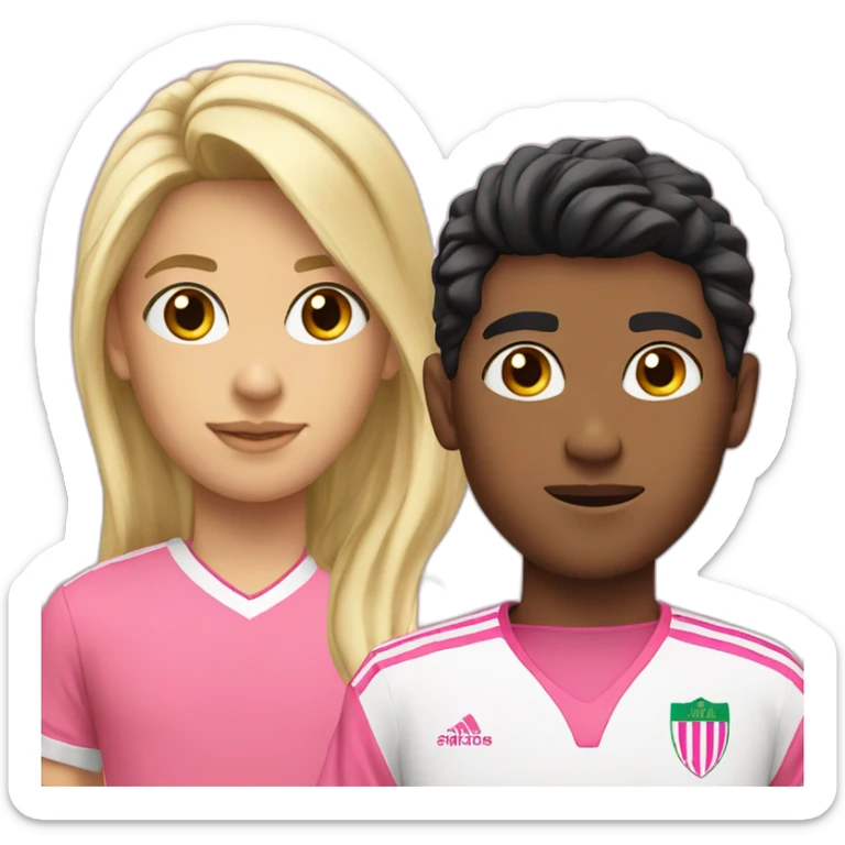 Arab boy, pink algerian football shirt, lean blonde hair, black hair sticker
