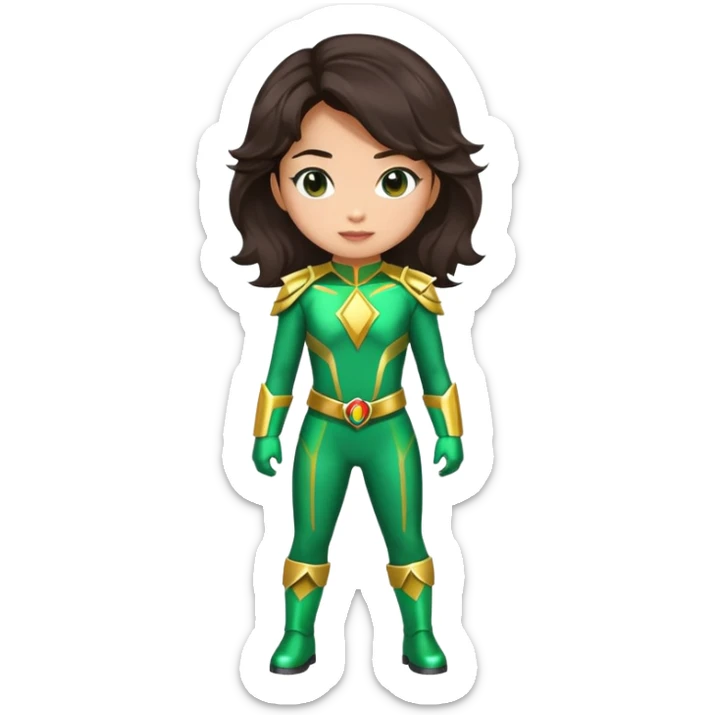green Power Ranger Asian girl with dark brown wavy hair sticker