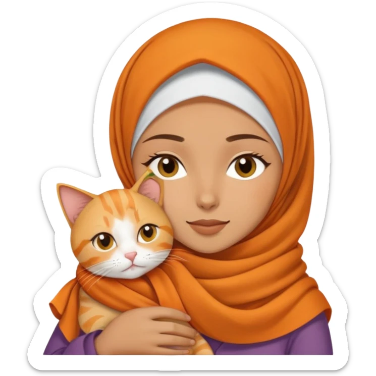 Hijabi girl wearing the milo scarf handle the sleepy orange tabby cat sticker
