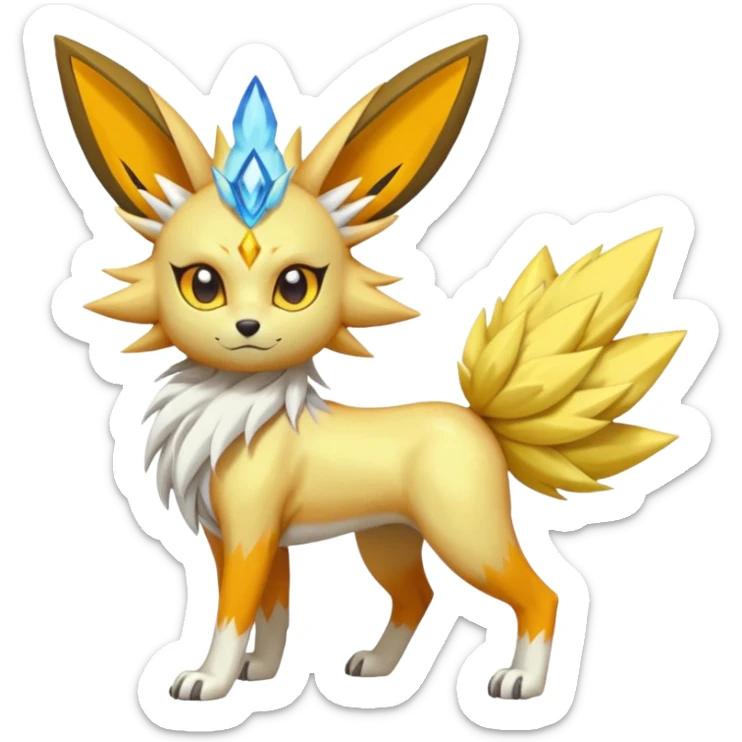 Feral Solgaleo-Meloetta-Jolteon-Vernid-fusion-hybrid-creature, full body  sticker