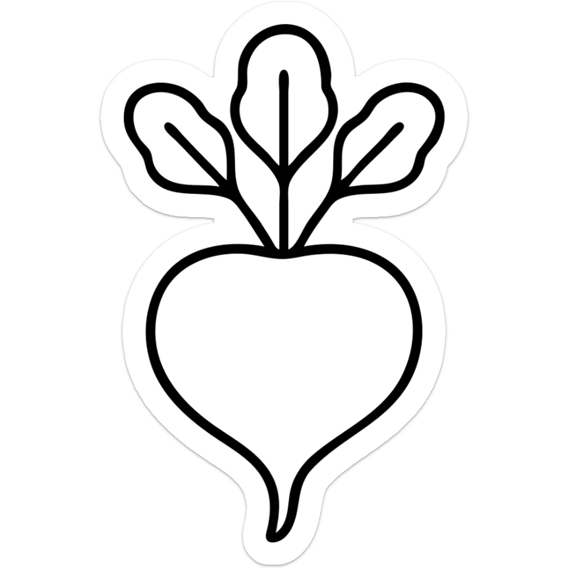 minimalist icon of a large radish with emphasis on a big root and fresh leaves, clean background sticker