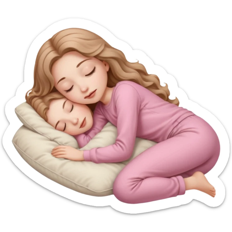girl with pale skin and long wavy light brown hair in light pink clothes sleeping on a pillow sticker