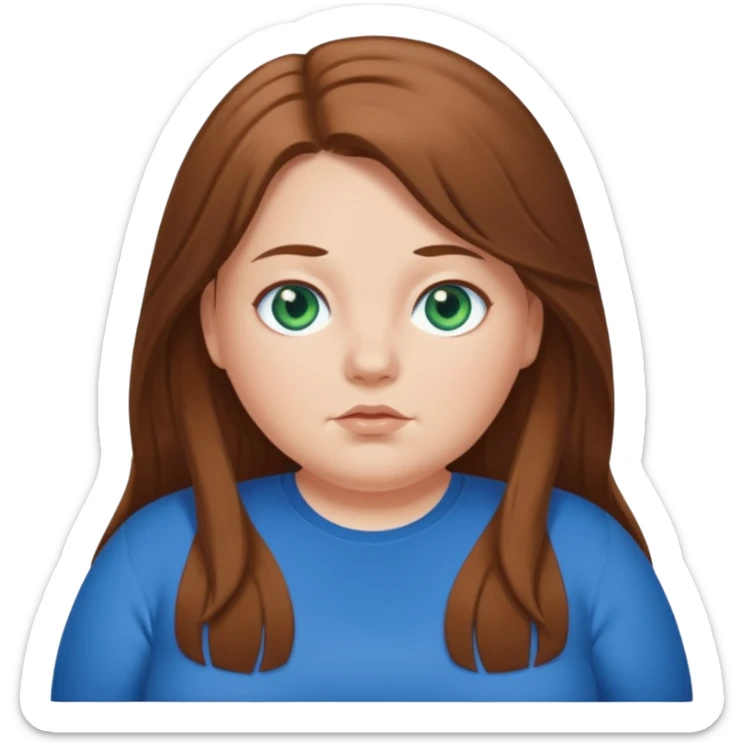 A bit Overweight white girl with blue green eyes. with brown long hair and blue clothes  sticker