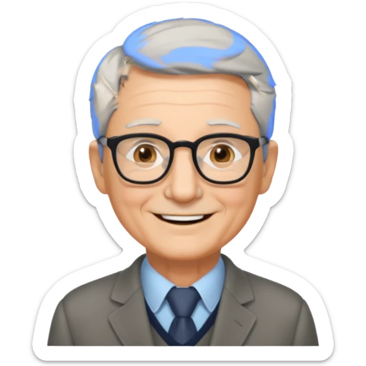 emoji of a gentleman in his 70s, short gray hair, wearing glasses, friendly smile sticker