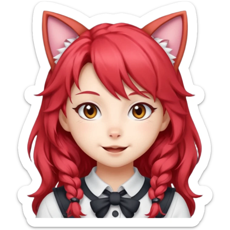cute anime cat-girl with cat ears, red blowing hair sticker