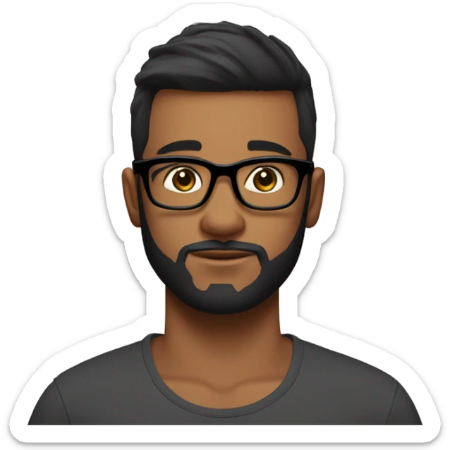 A midfade hair cut, short beard, 26 years old guy, black hair, and glasses. wakes up from bed in the mornin. sticker