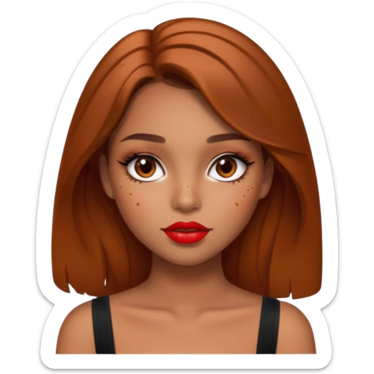 Pretty girl with caramel skin brown hair brown eyes and freckles. Wearing sexy makeup. sticker