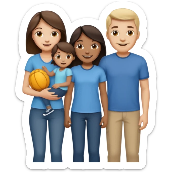 Happy family of 5: mom, dad, two sisters and brother sticker